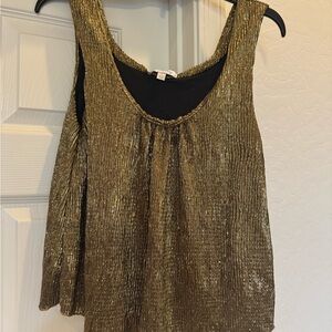 Olsenboye Women’s Metallic Gold Ribbed Sleeveless Top Blouse Glam Size Small
